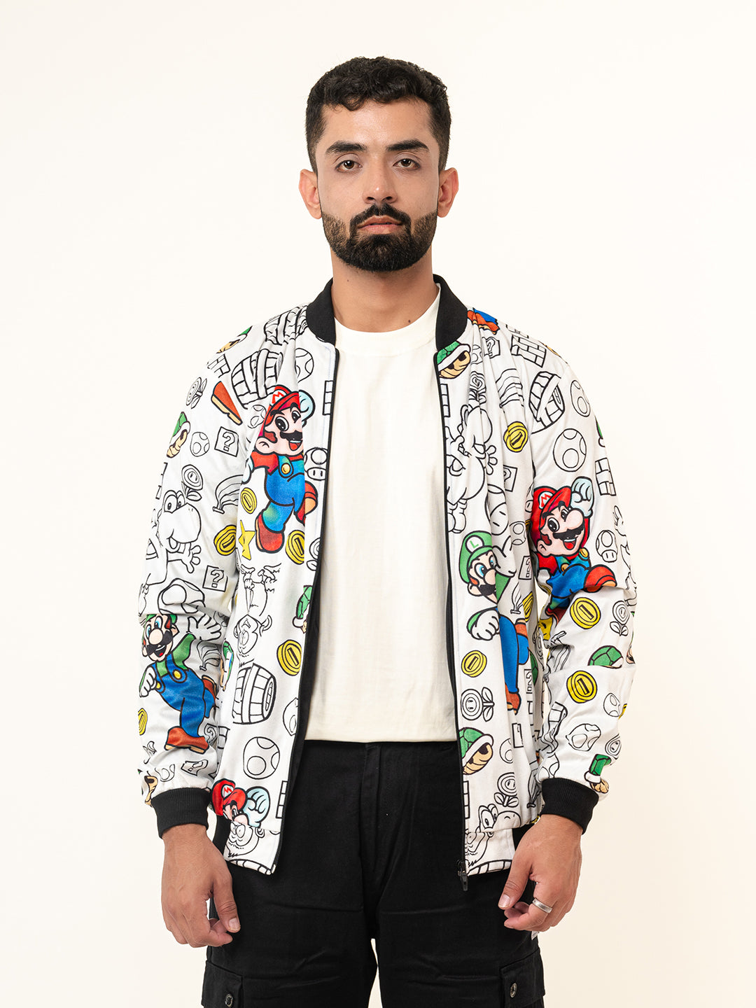 White Super Mario Printed Velvet Jacket (Unisex)