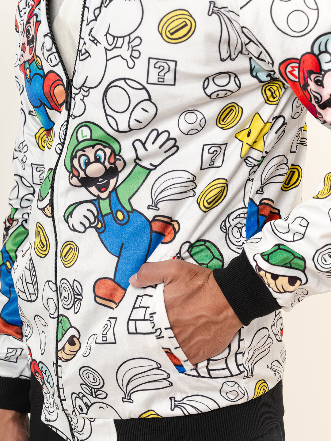 White Super Mario Printed Velvet Jacket (Unisex)