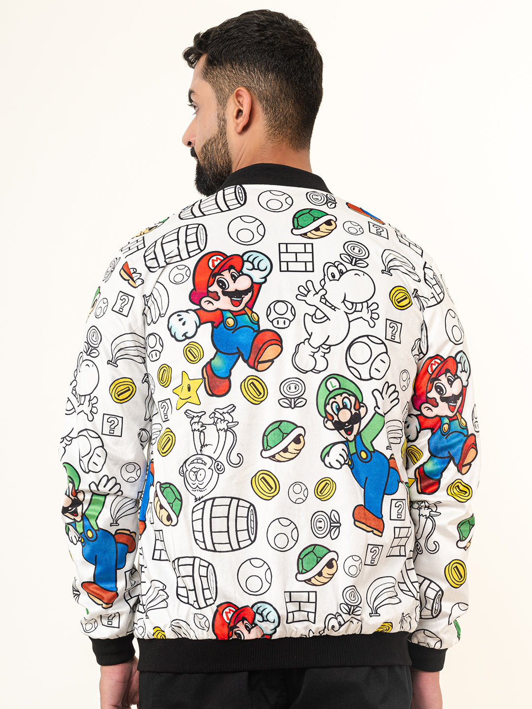 White Super Mario Printed Velvet Jacket (Unisex)