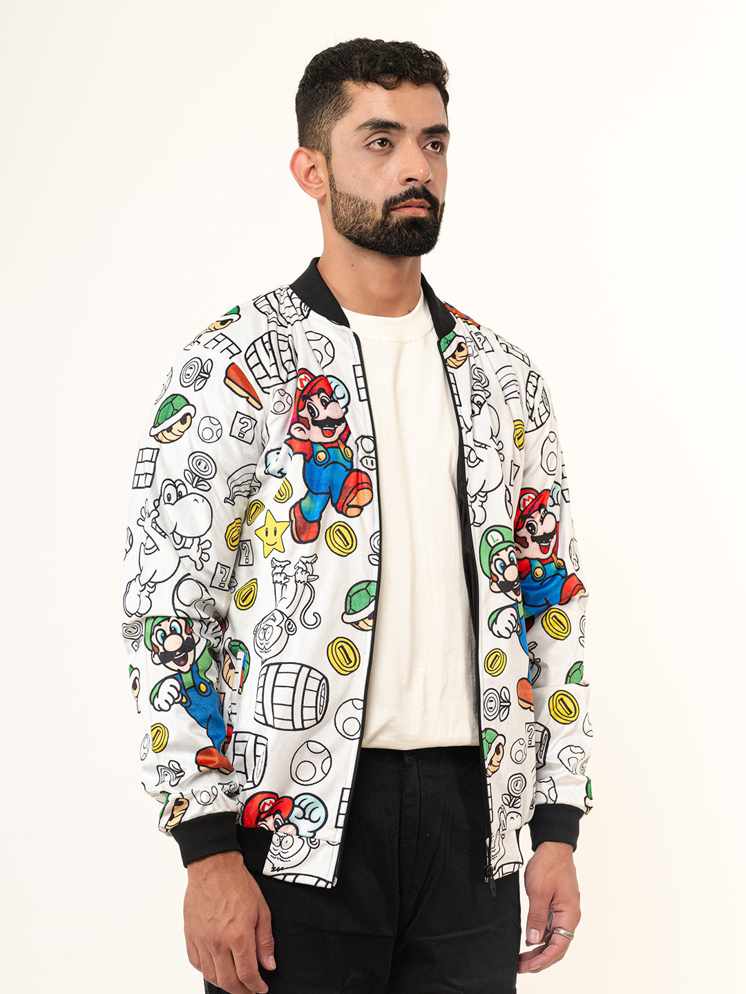 White Super Mario Printed Velvet Jacket (Unisex)