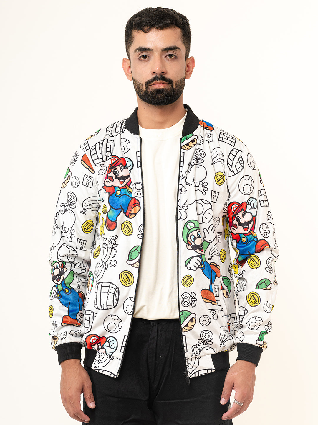 White Super Mario Printed Velvet Jacket (Unisex)