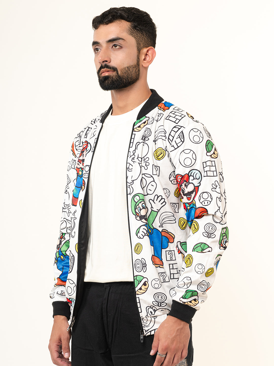 White Super Mario Printed Velvet Jacket (Unisex)