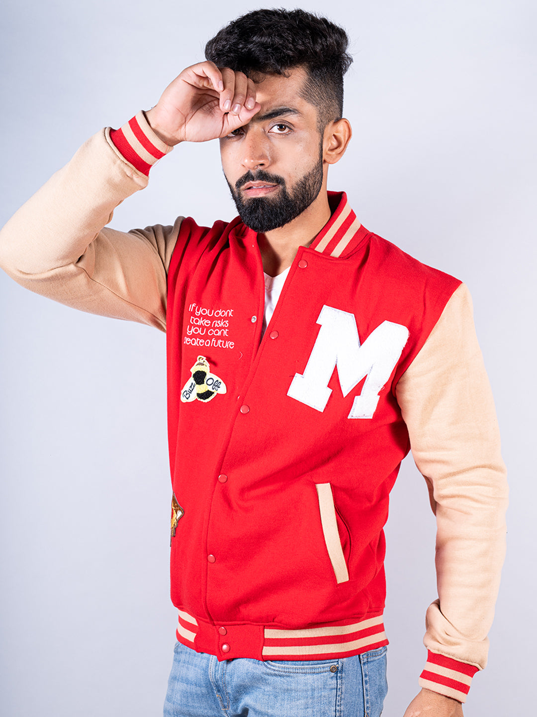 Red Buzz Off M varsity Jacket (Unisex)