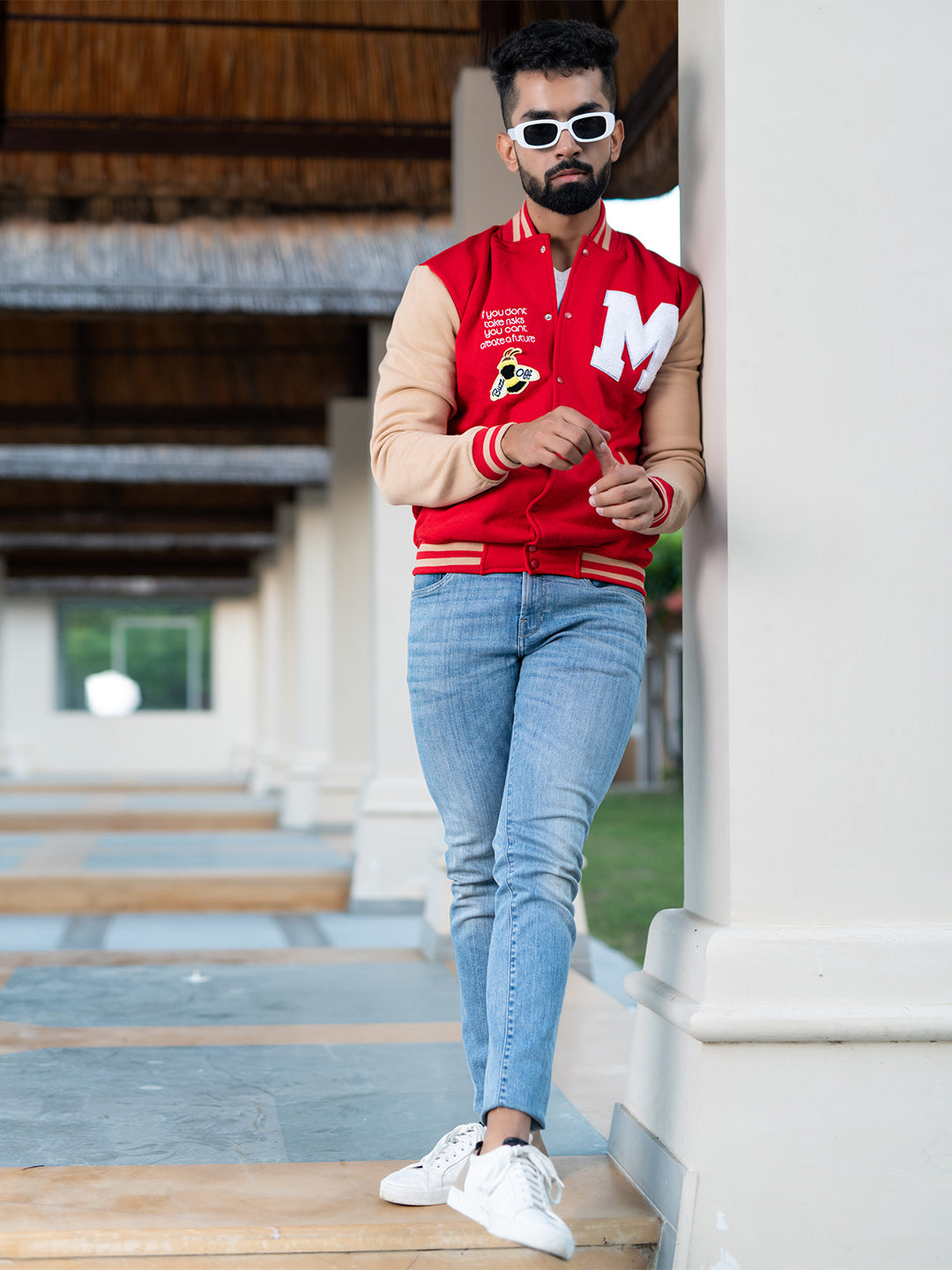 Red Buzz Off M varsity Jacket (Unisex)