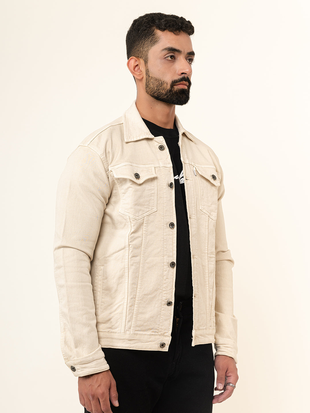 Cream Two Pockets Denim Jacket (Unisex)