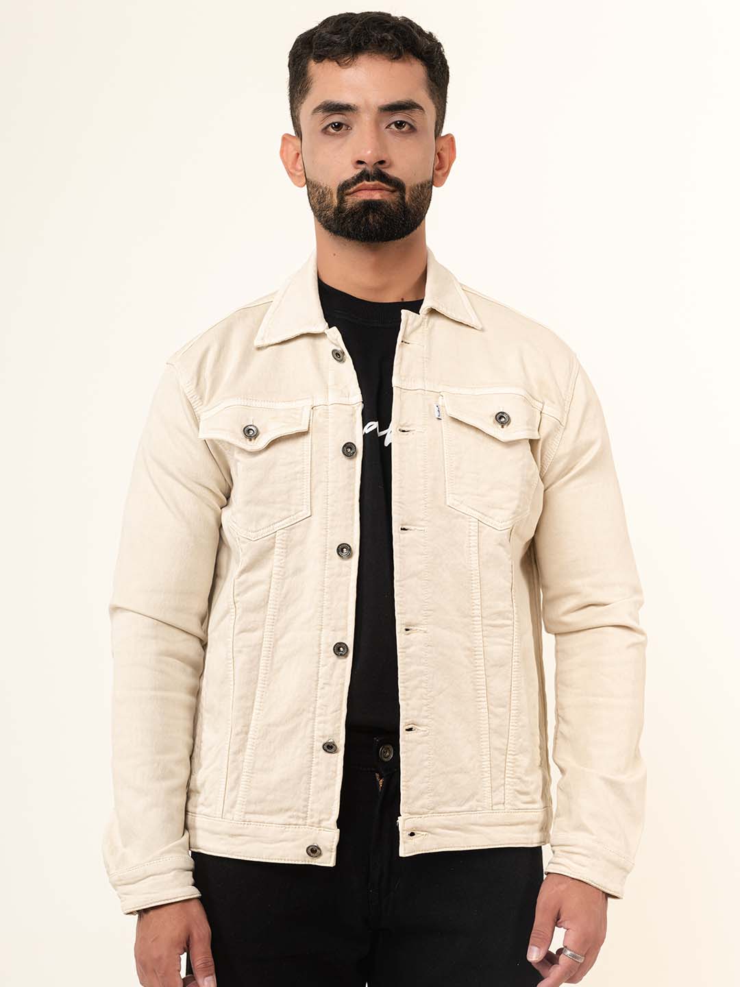 Cream Two Pockets Denim Jacket (Unisex)