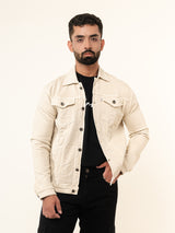 Cream Two Pockets Denim Jacket (Unisex)