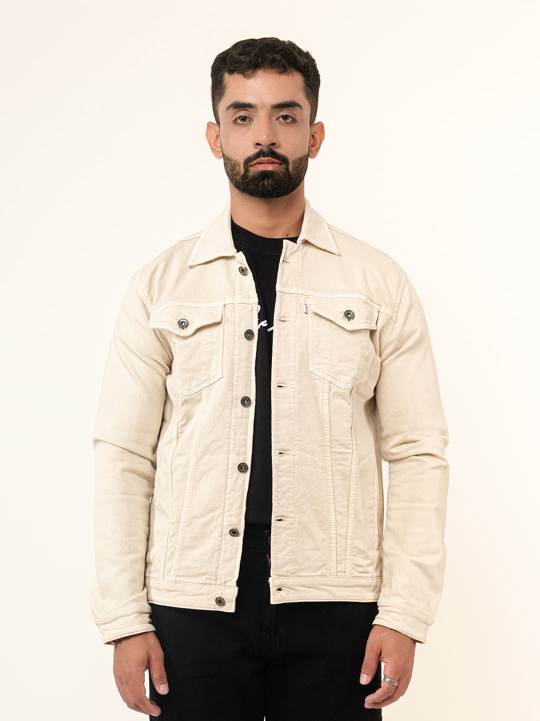 Cream Two Pockets Denim Jacket (Unisex)