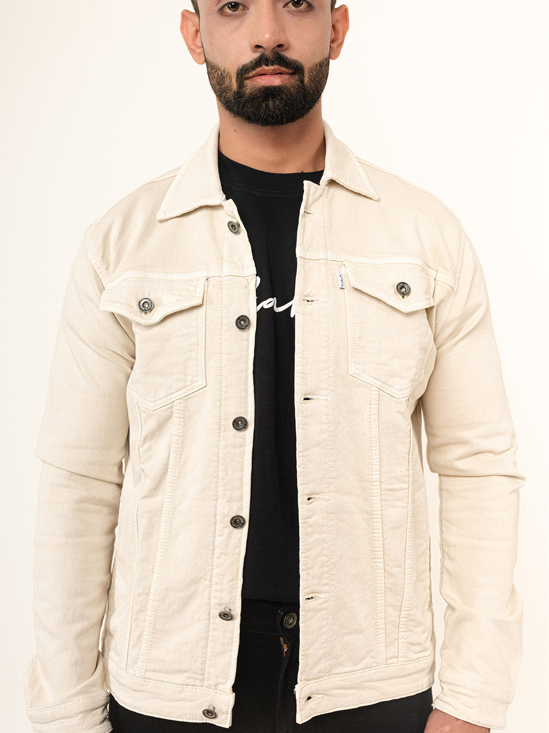 Cream Two Pockets Denim Jacket (Unisex)