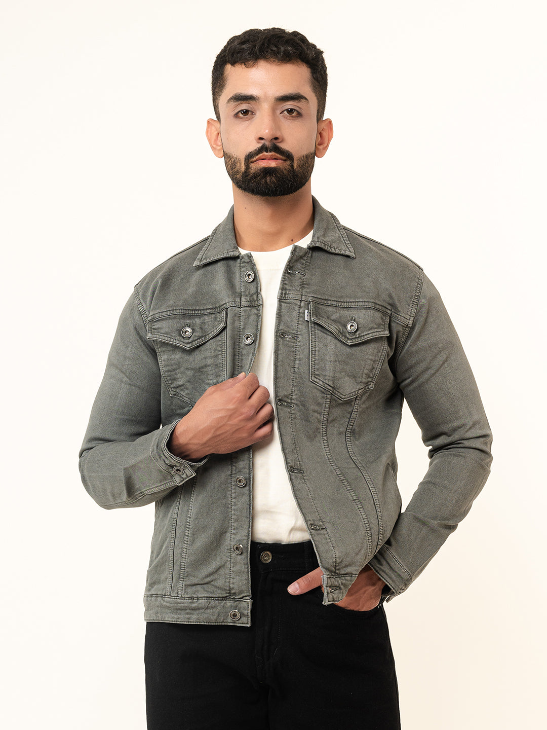 Olive Green Two Pockets Denim Jacket (Unisex)