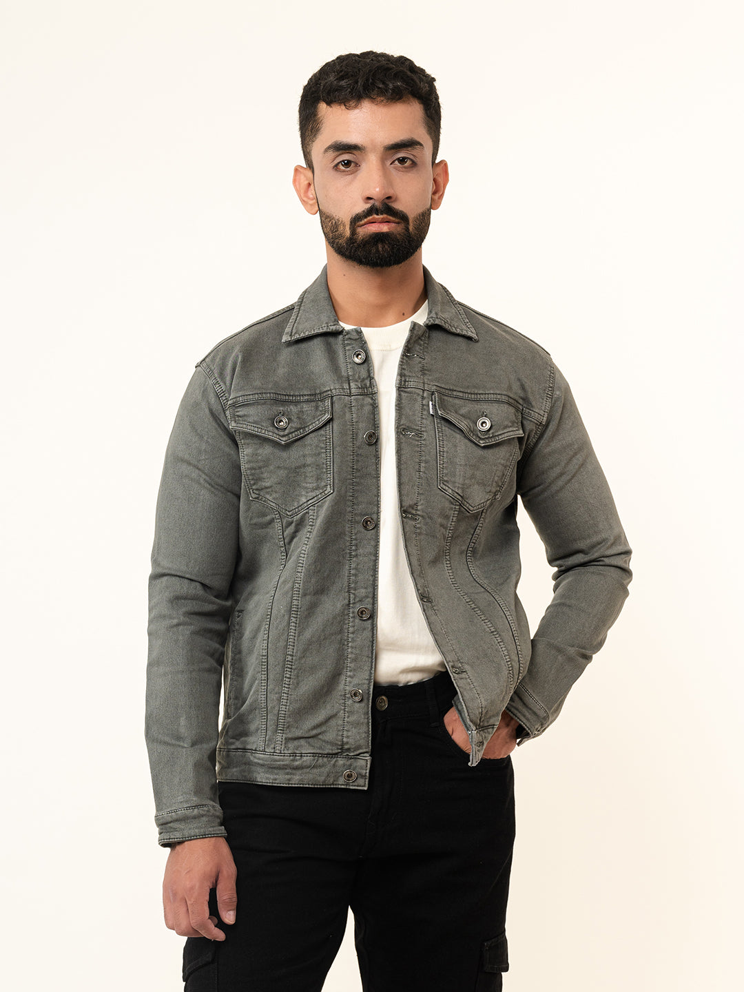 Olive Green Two Pockets Denim Jacket (Unisex)