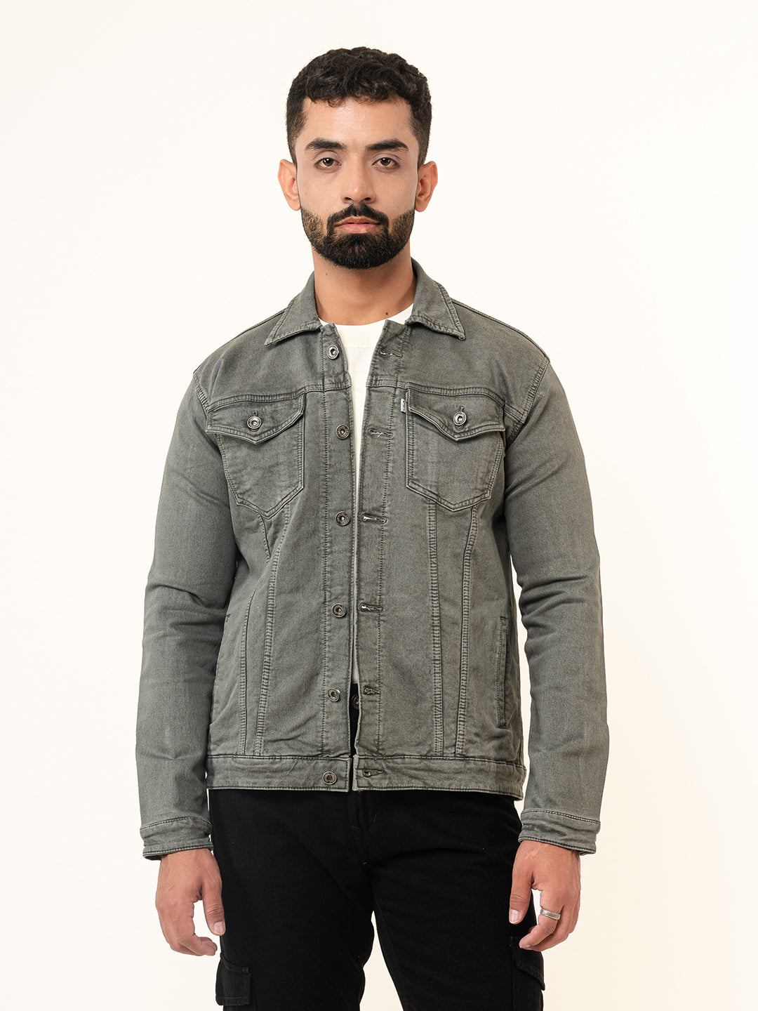 Olive Green Two Pockets Denim Jacket (Unisex)