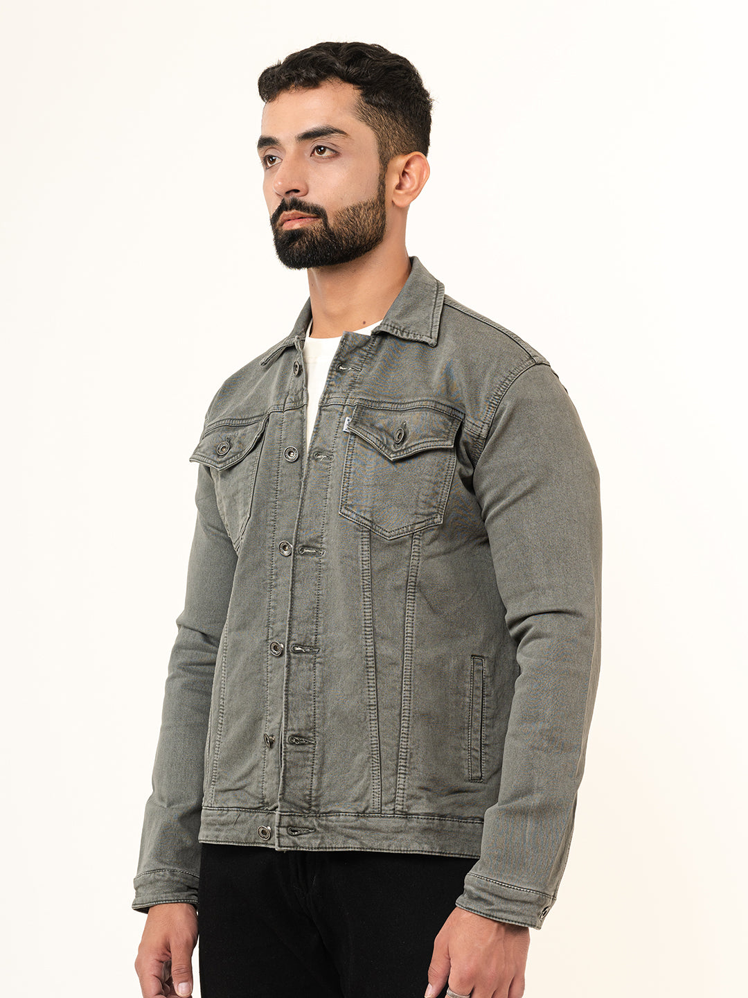 Olive Green Two Pockets Denim Jacket (Unisex)