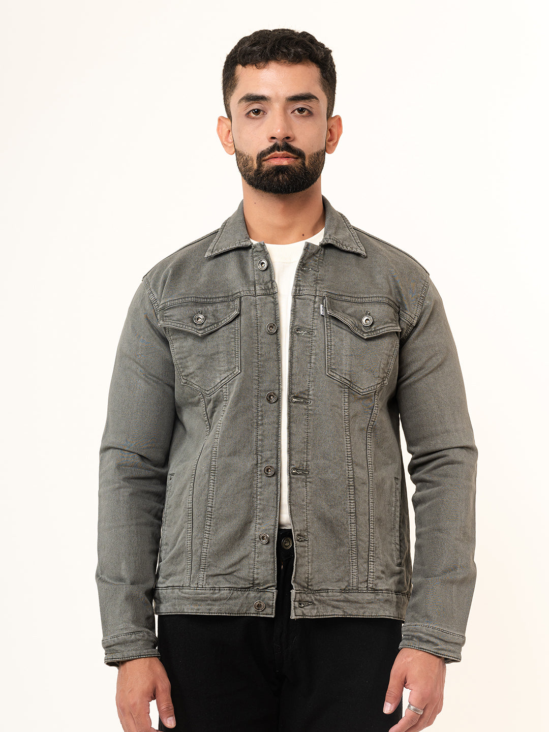 Olive Green Two Pockets Denim Jacket (Unisex)