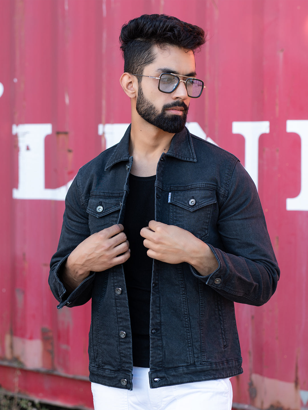 Carbon Black Two Pockets Denim Jacket