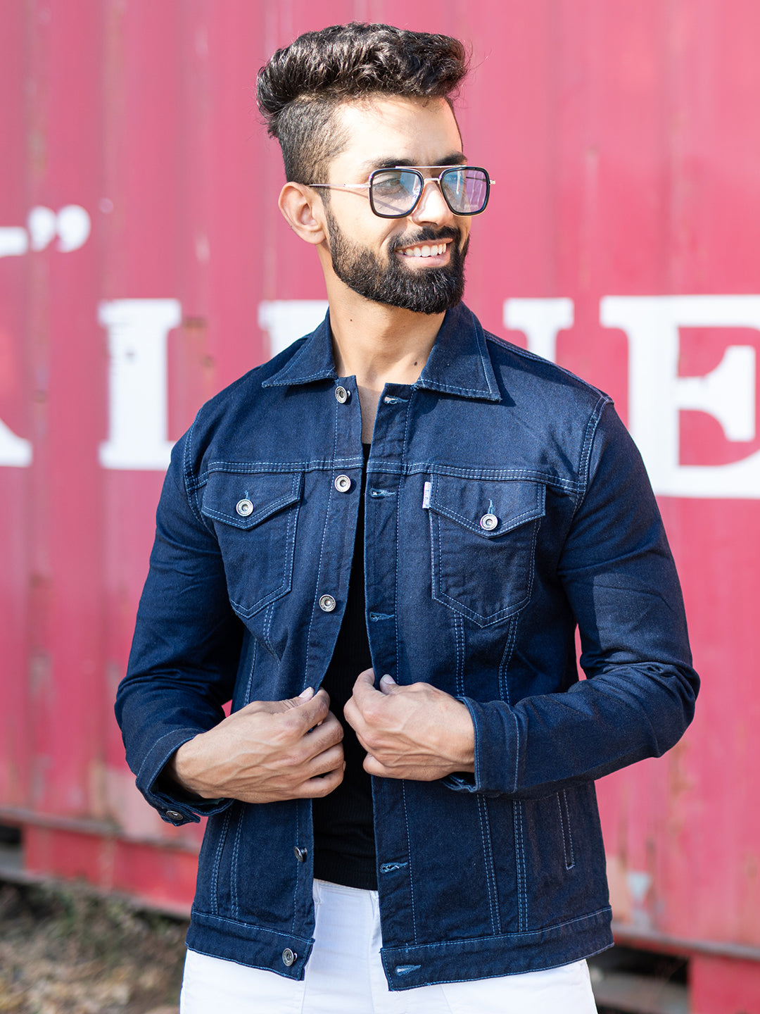 Navy Blue Two Pockets Denim Jacket