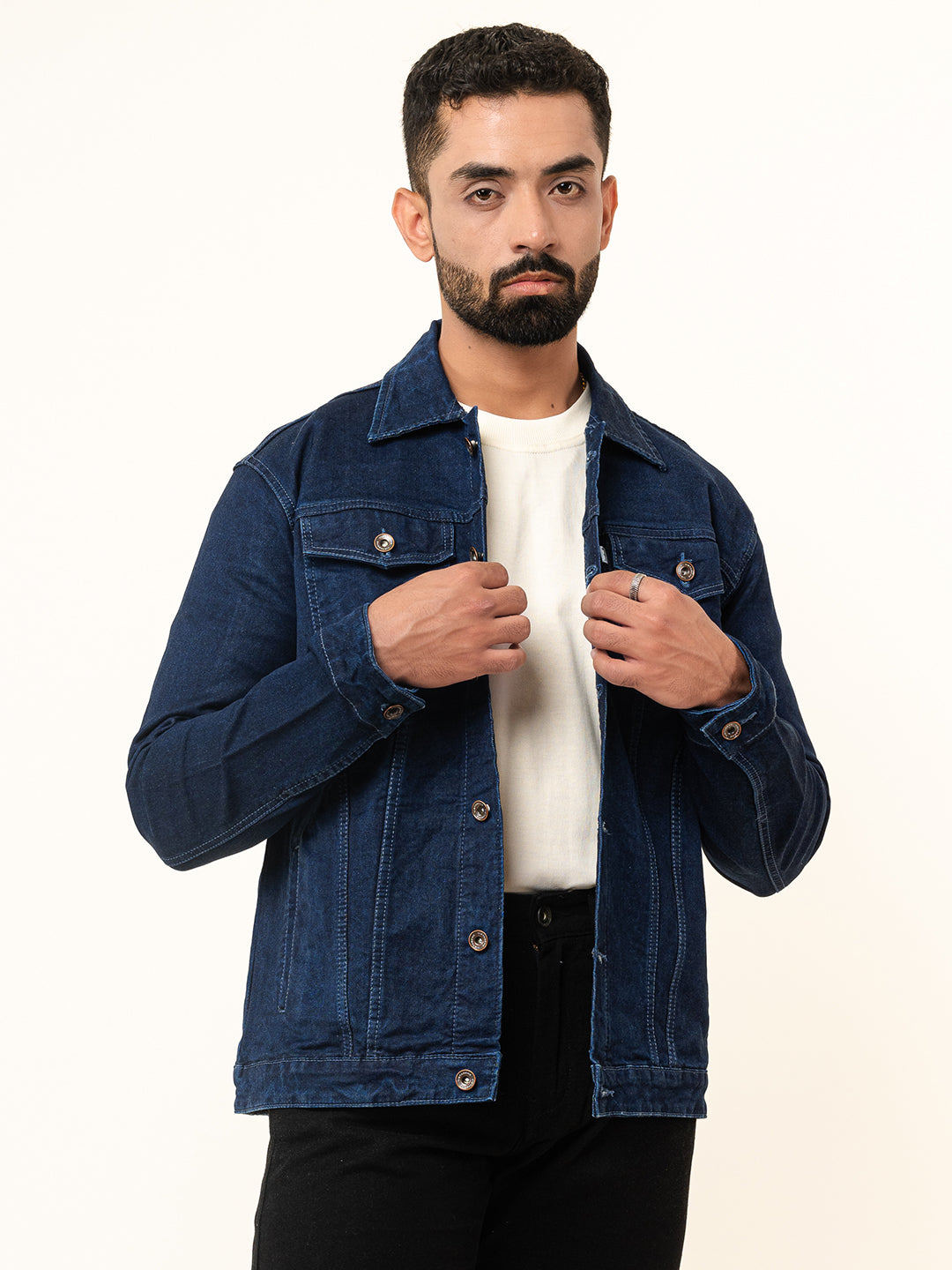 Navy Blue Two Pockets Denim Jacket (Unisex)