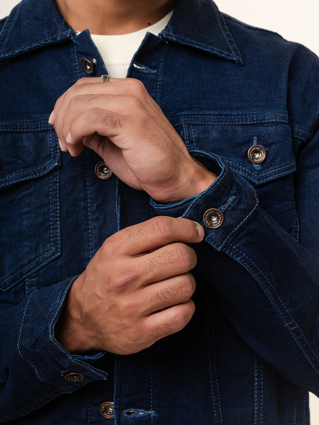 Navy Blue Two Pockets Denim Jacket (Unisex)