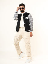 Black Paisley Bandana NY Printed Varsity Jacket