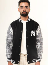 Black Paisley Bandana NY Printed Varsity Jacket