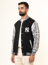 Black Paisley Bandana NY Printed Varsity Jacket