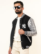 Black Paisley Bandana NY Printed Varsity Jacket