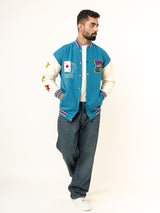 Teal Blue Poker Varsity Jacket (Unisex)