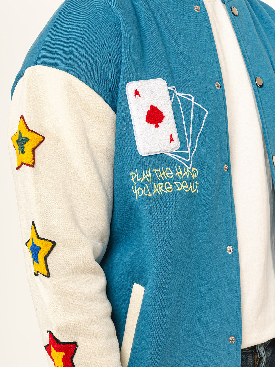 Teal Blue Poker Varsity Jacket (Unisex)