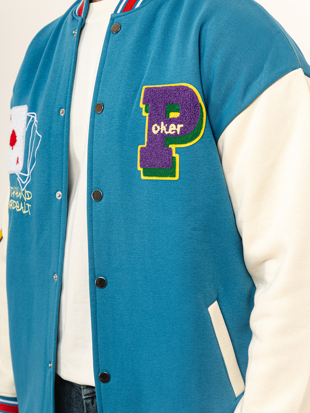 Teal Blue Poker Varsity Jacket (Unisex)