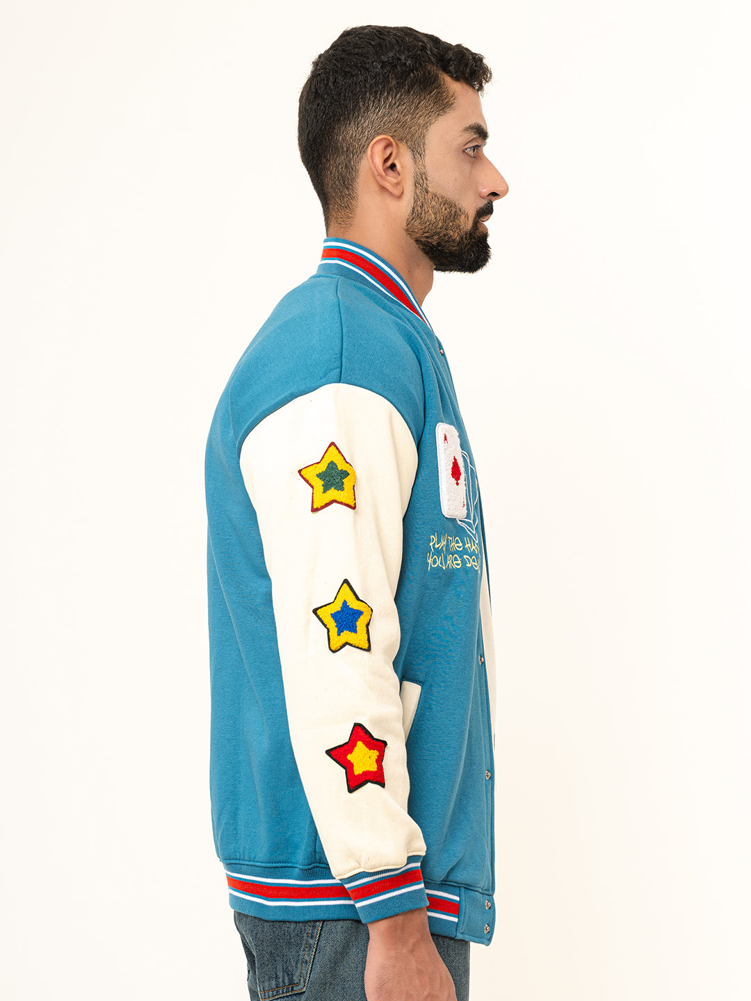 Teal Blue Poker Varsity Jacket (Unisex)