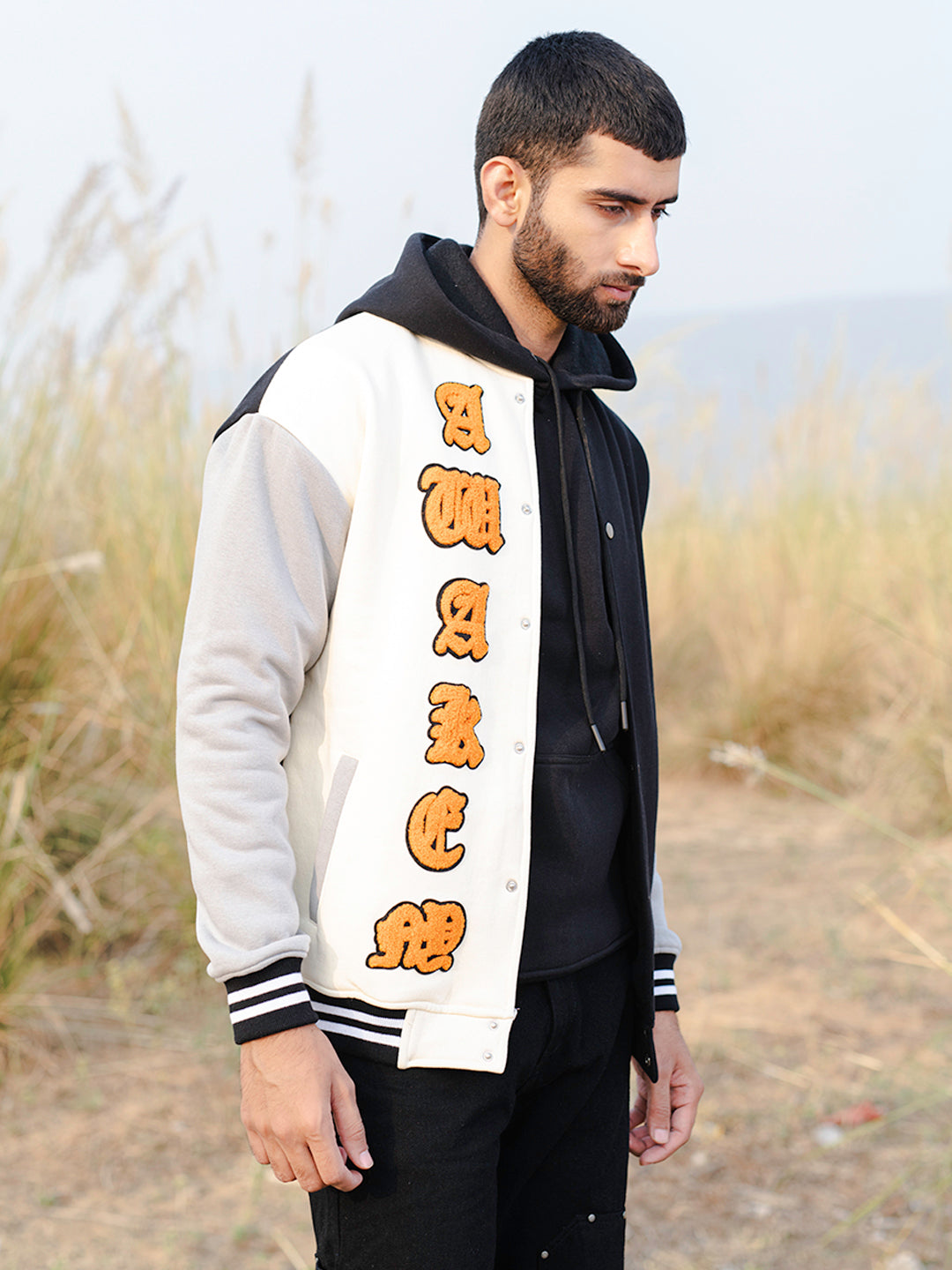 Multicolor varsity jacket hot sale