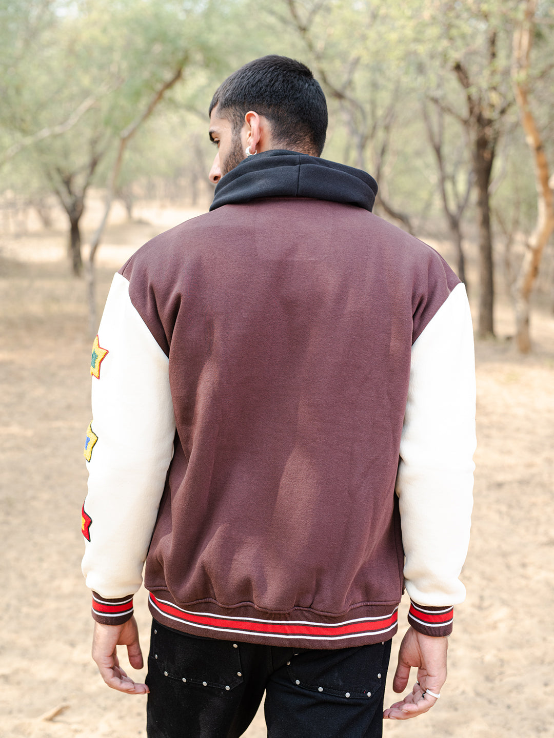 Buy Solids: Beige Men Oversized Varsity Jacket Online