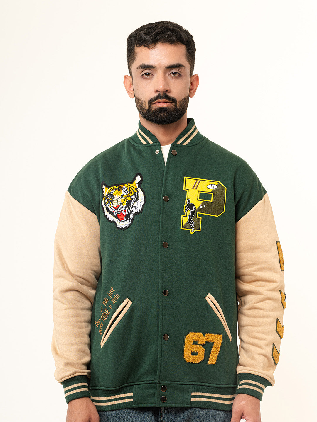 Bottle Green P Varsity Jacket (Unisex)