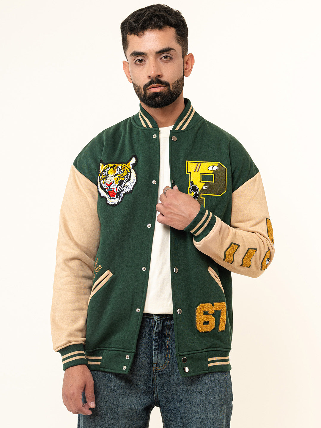 Bottle Green P Varsity Jacket (Unisex)