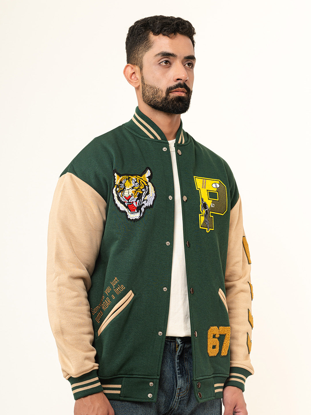 Bottle Green P Varsity Jacket (Unisex)