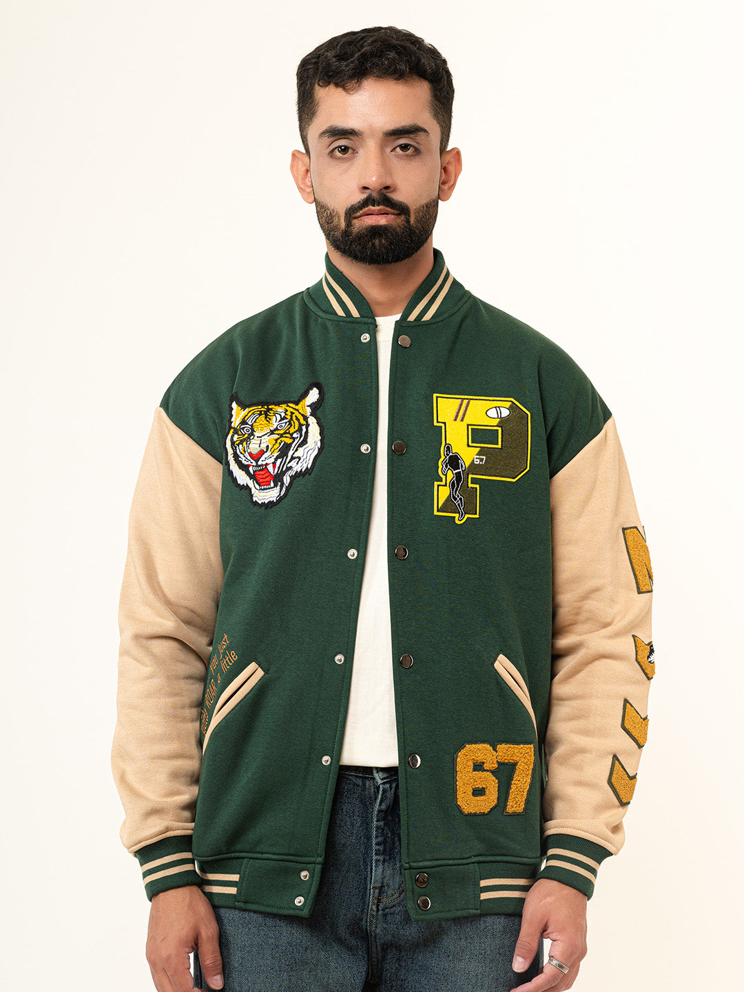 Bottle Green P Varsity Jacket (Unisex)