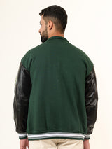 Green A With Leather Sleeves Varsity Jacket