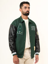 Green A With Leather Sleeves Varsity Jacket