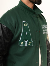 Green A With Leather Sleeves Varsity Jacket