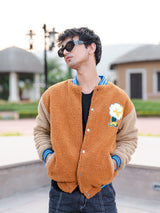 Burnt Orange Floral Fleece Sherpa Jacket