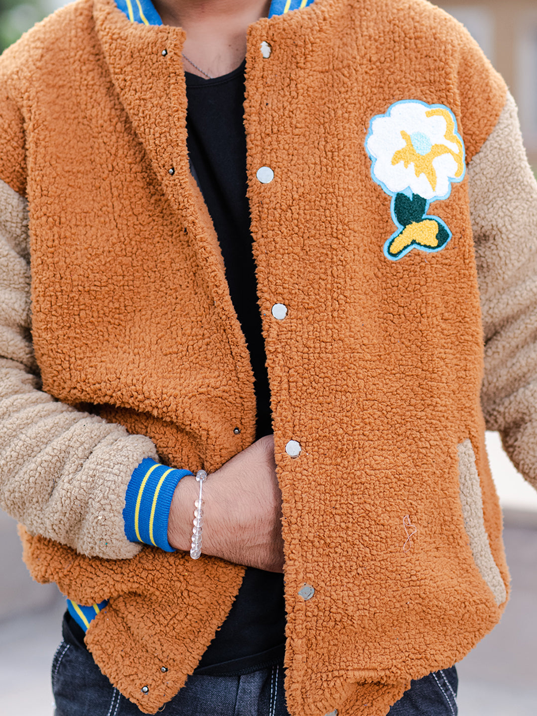 Burnt Orange Floral Fleece Sherpa Jacket