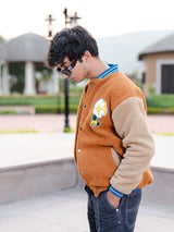 Burnt Orange Floral Fleece Sherpa Jacket