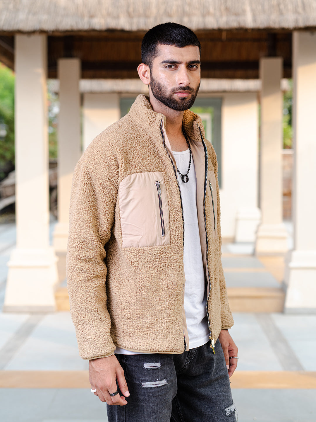 Beige Fleece Sherpa Jacket