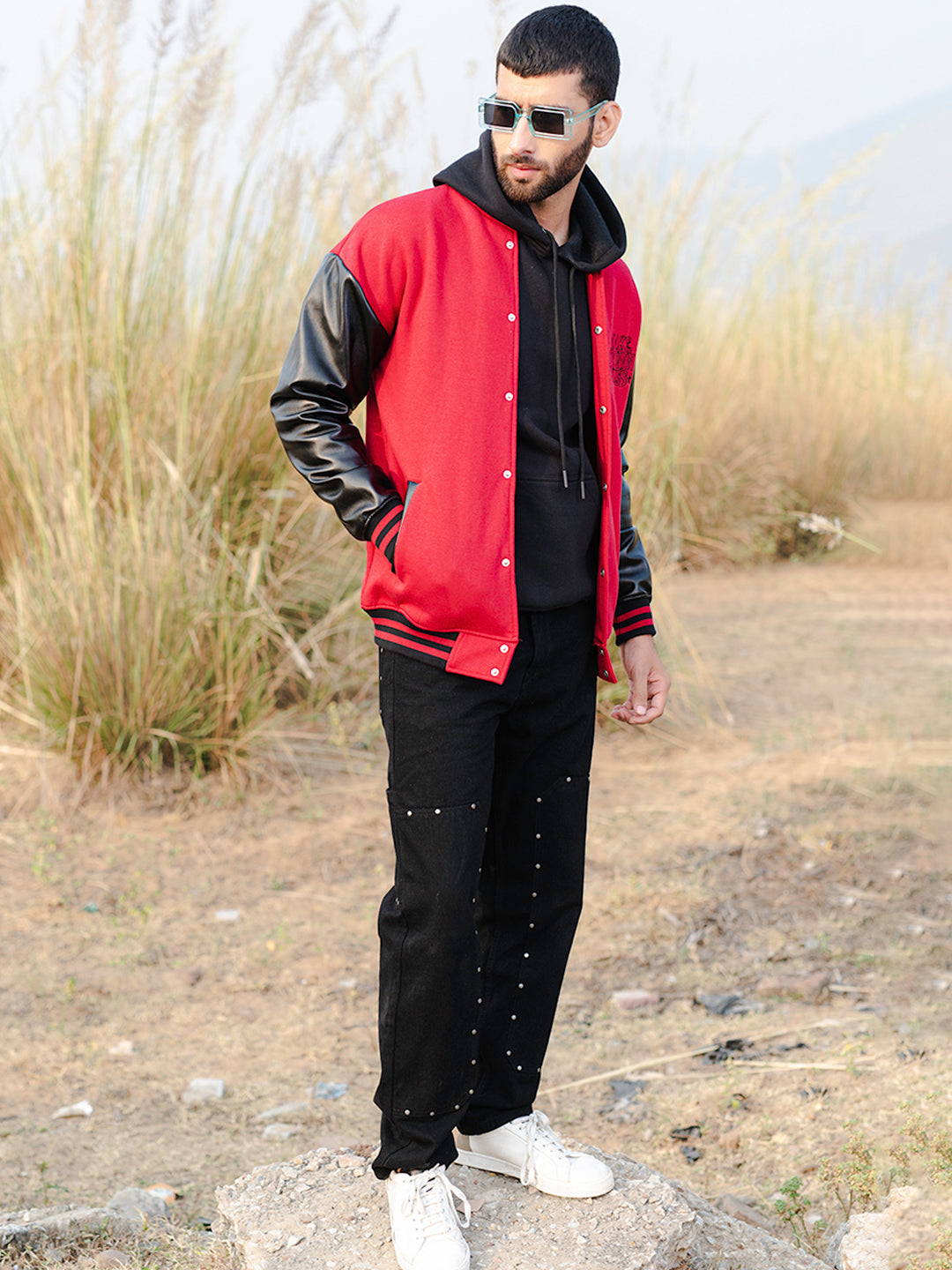 Red and black discount varsity jacket mens