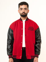 Red Billionaire With Leather Sleeves Varsity Jacket