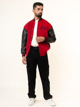 Red Billionaire With Leather Sleeves Varsity Jacket