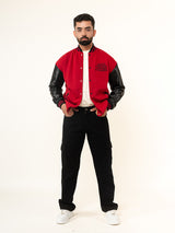 Red Billionaire With Leather Sleeves Varsity Jacket