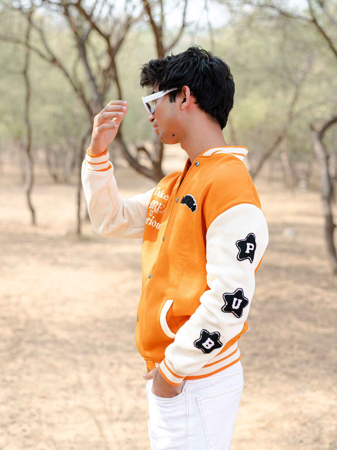 Orange letterman online jacket