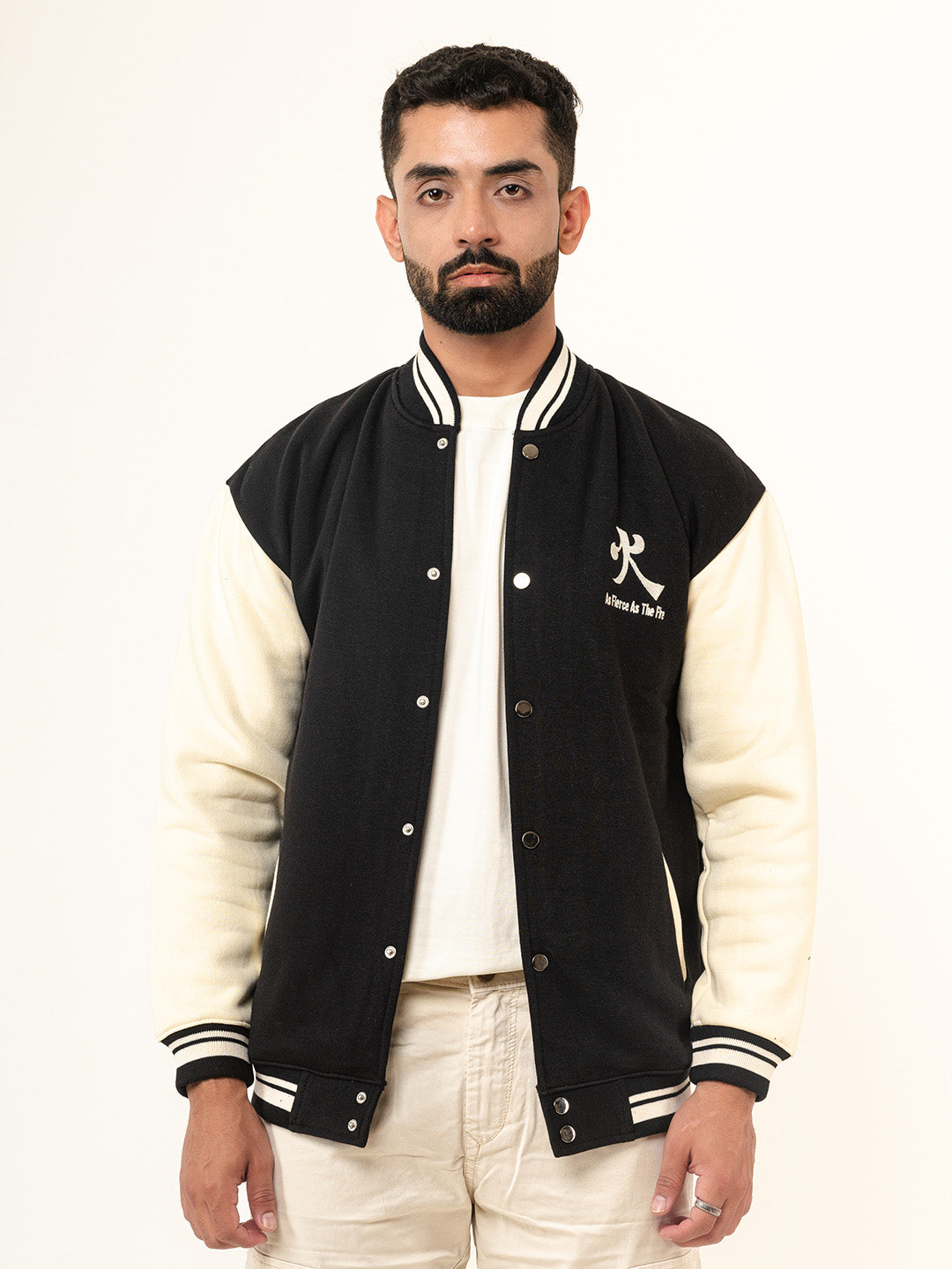 Black Tokyo Printed Varsity Jacket