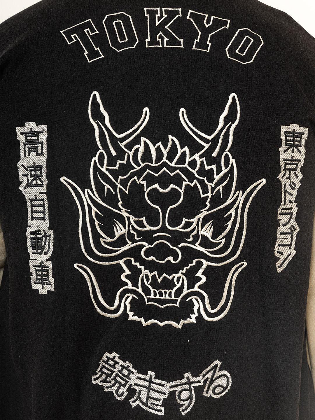 Black Tokyo Printed Varsity Jacket